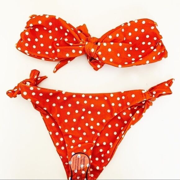 Bandeau Style Low Waist Polka Dot Bikini Set, Orange Size XL/10 NWOT - Picture 6 of 8